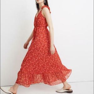 Madewell Ruffle-Strap Wrap Dress in Metallic-Striped Prairie Posies, size 2